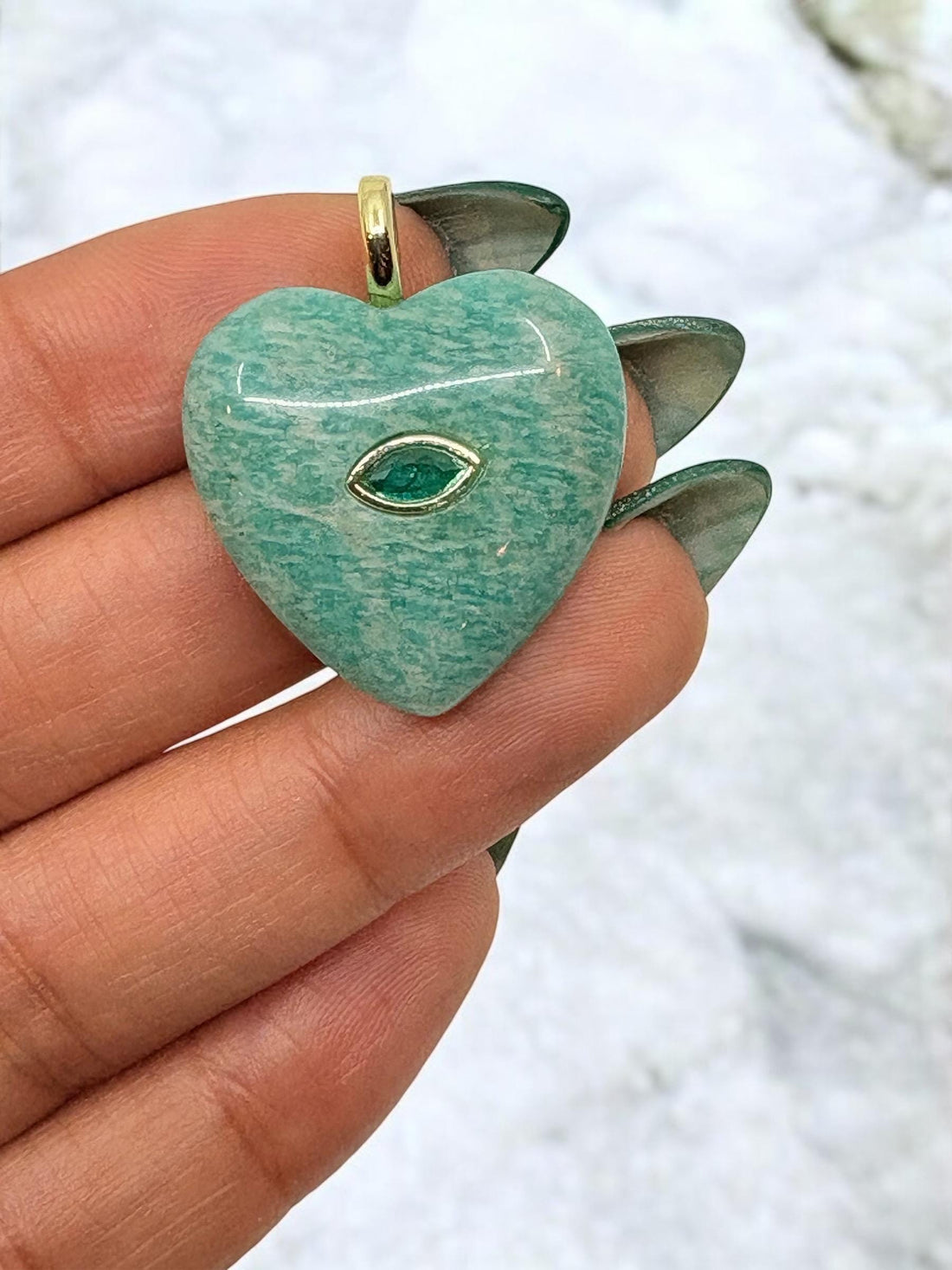 Puffy Aventurine Heart Charm – 14K Gold Plated Bail Pendant