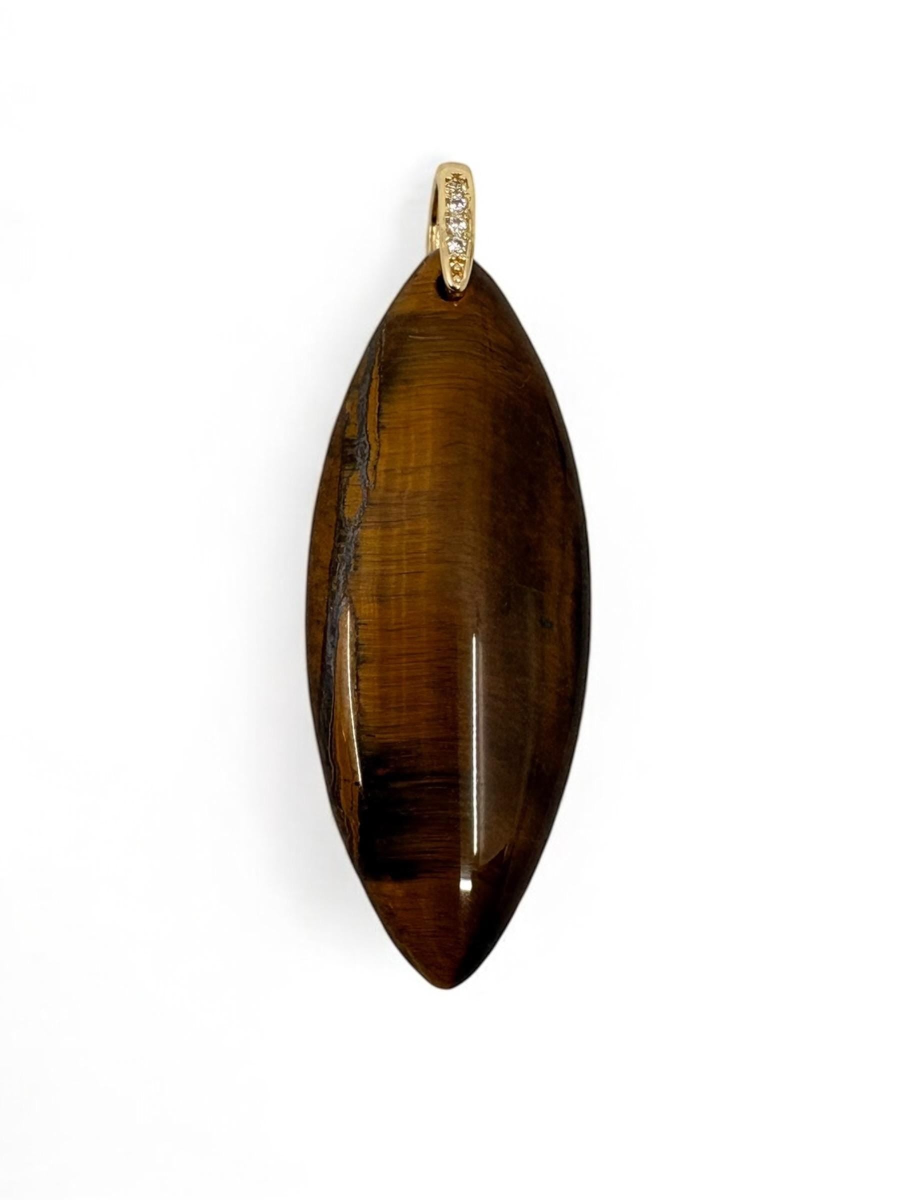 Tiger's Eye Pendant: Polished Stone with Gold Bail