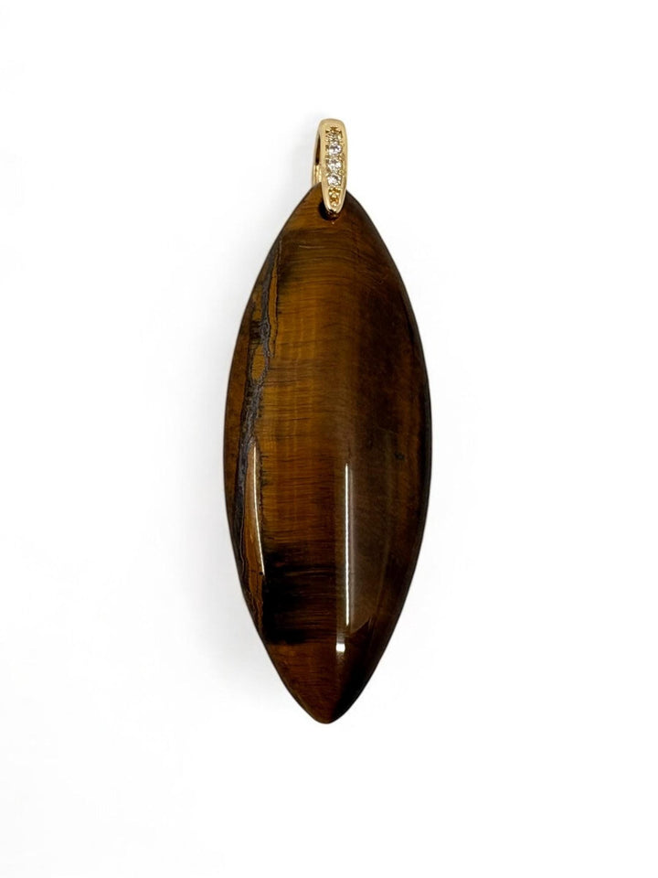 Tiger's Eye Pendant: Polished Stone with Gold Bail