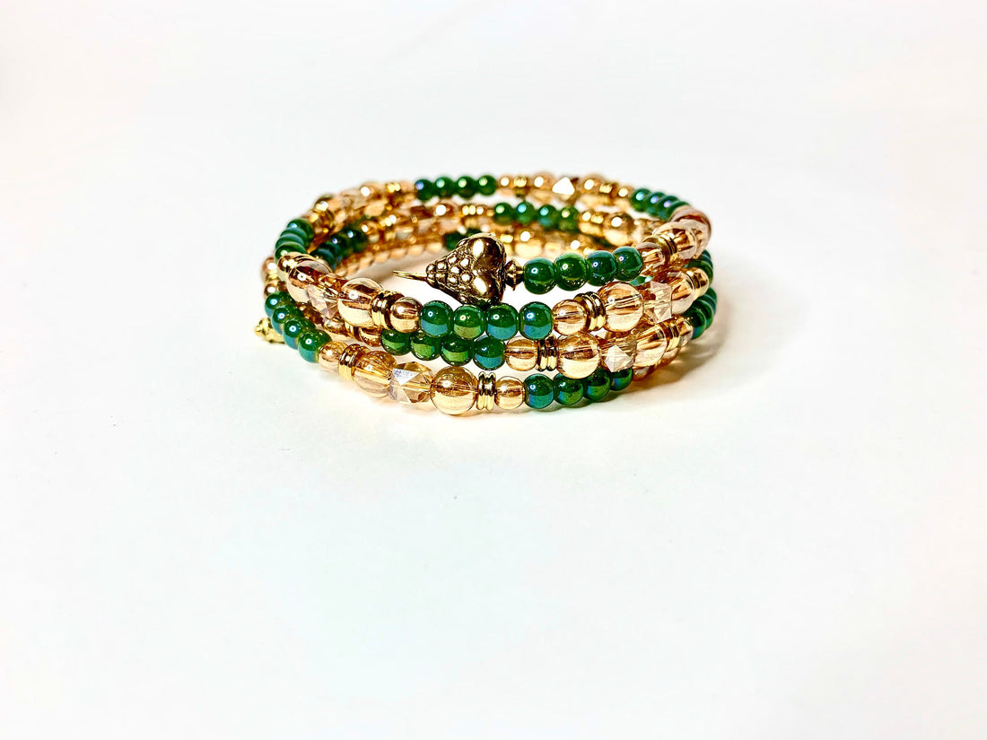 Brass Snake Coil Bracelet, Beaded Stacking Bangle