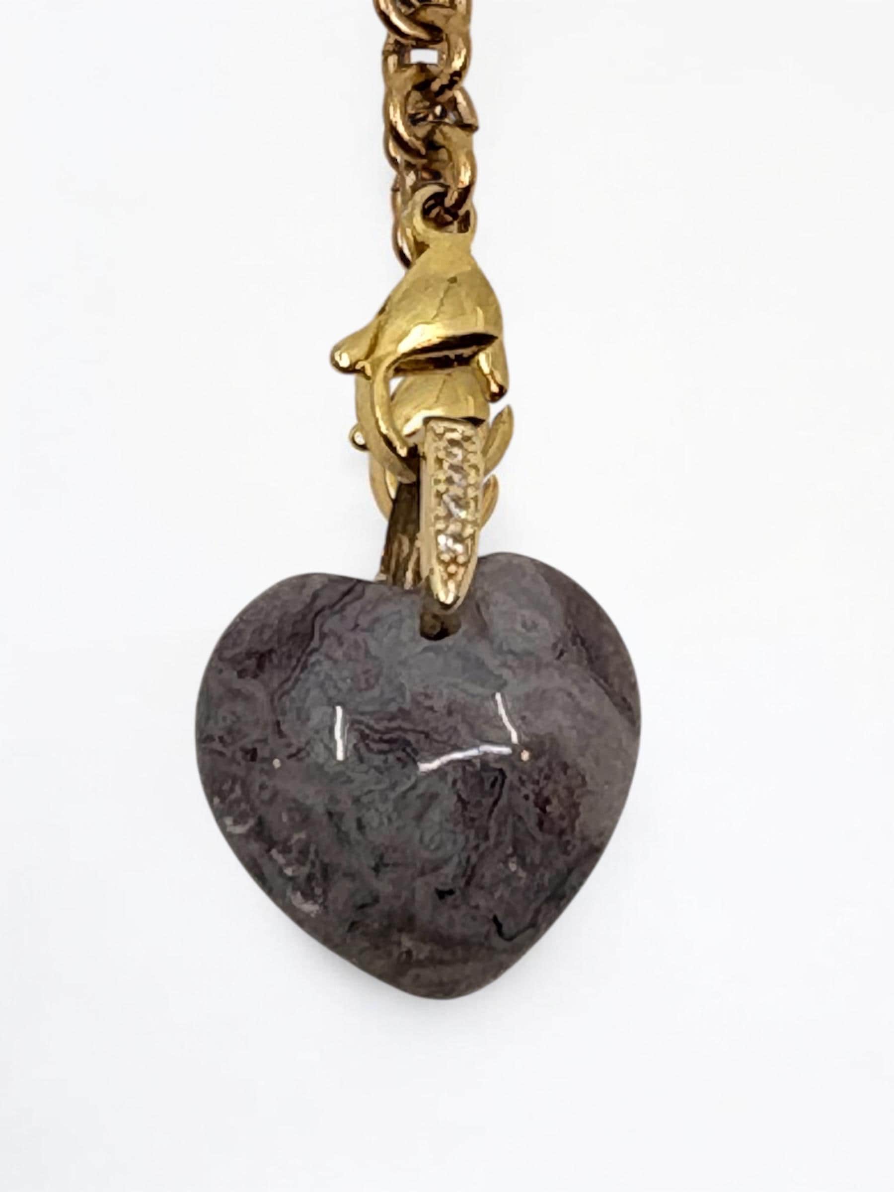 Puffy Agate Heart Charm – 14K Gold Plated Pendant with CZ