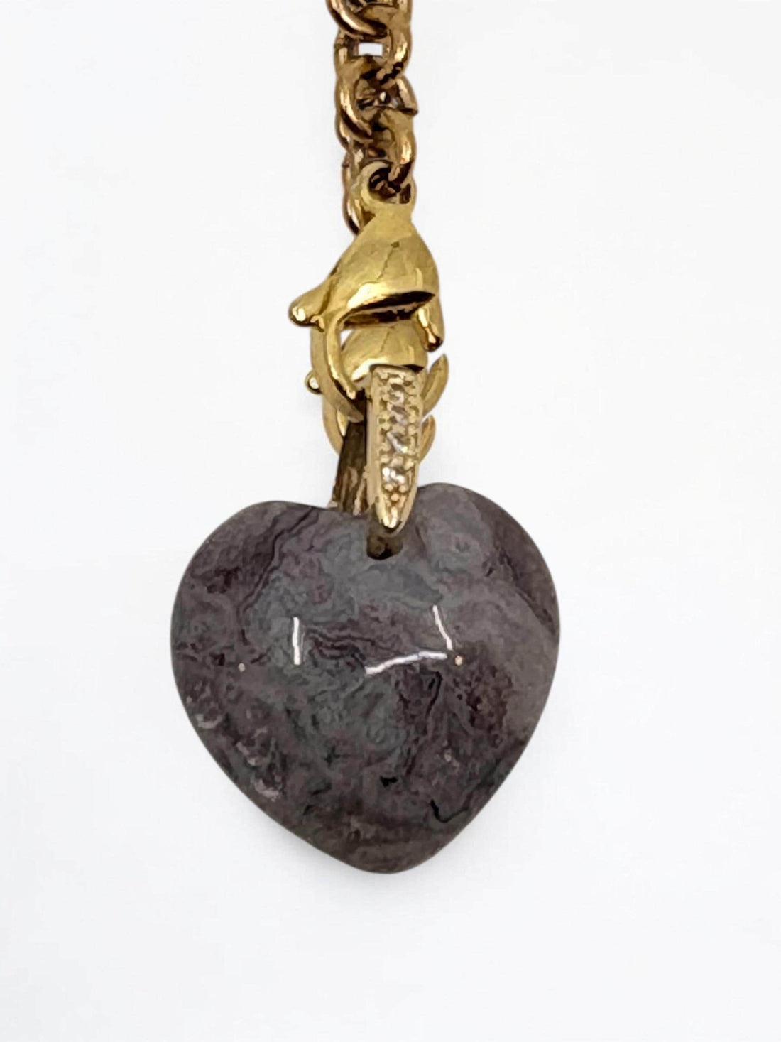 Puffy Agate Heart Charm – 14K Gold Plated Pendant with CZ