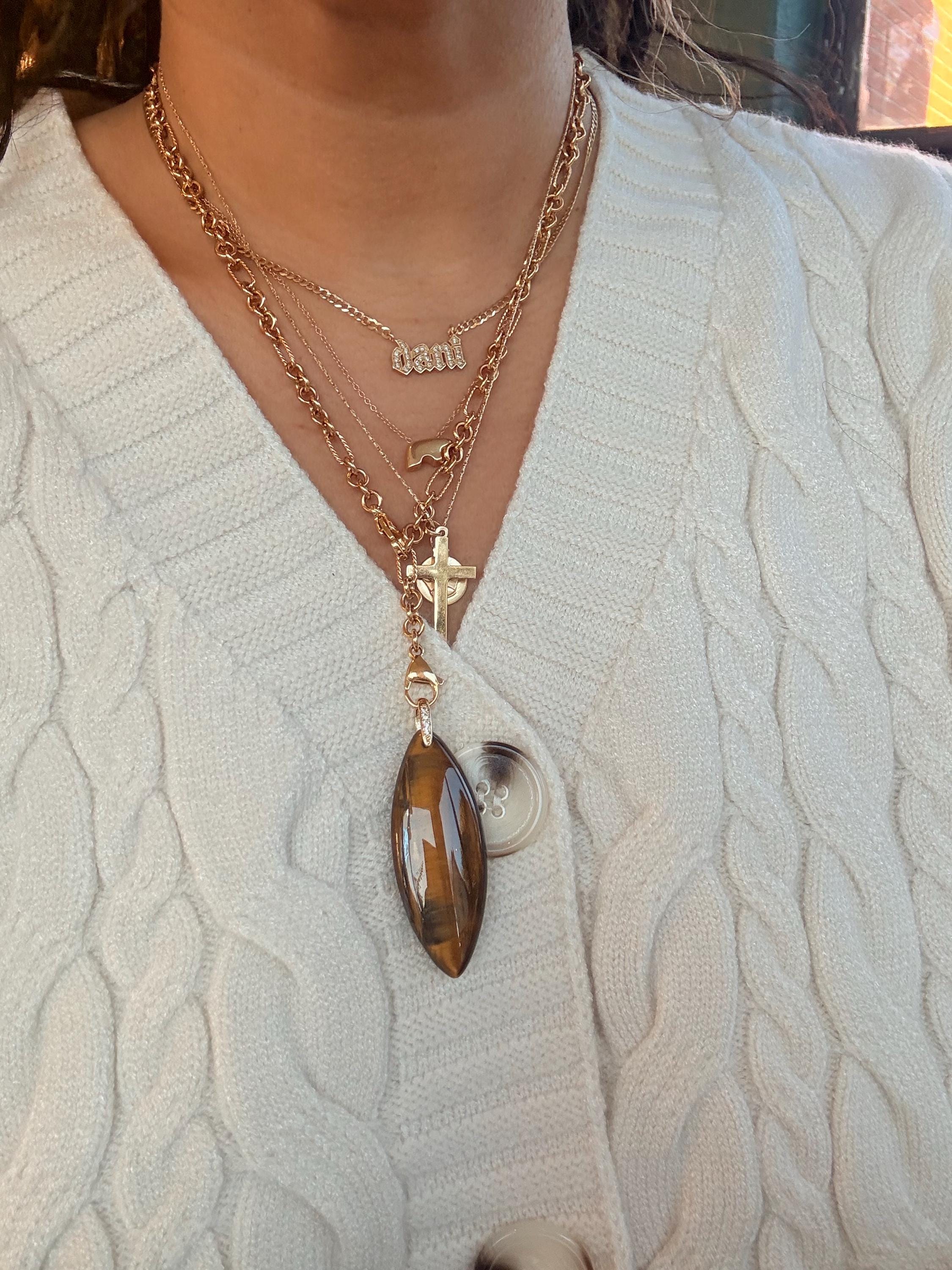 Tiger's Eye Pendant: Polished Stone with Gold Bail