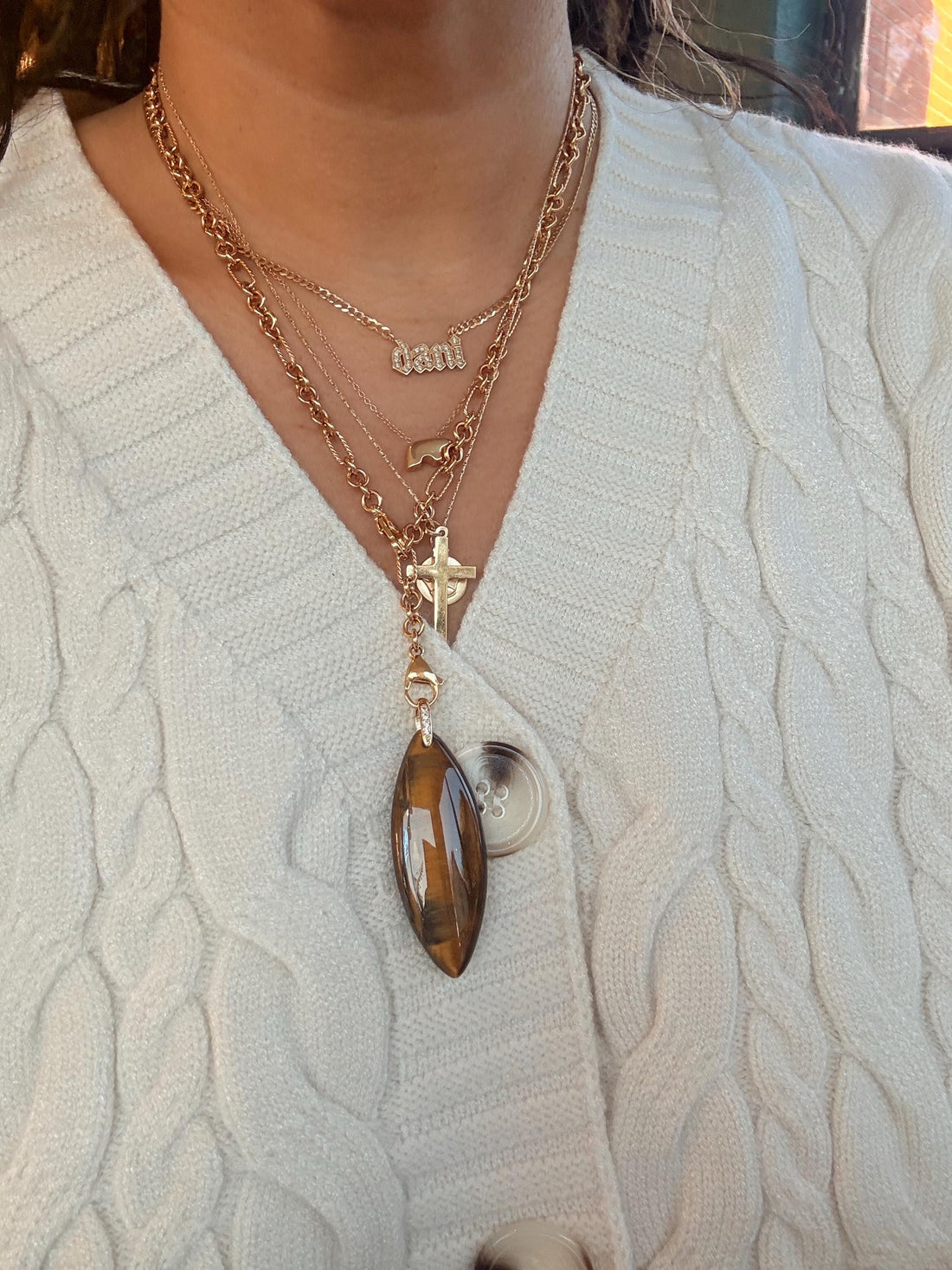 Tiger's Eye Pendant: Polished Stone with Gold Bail