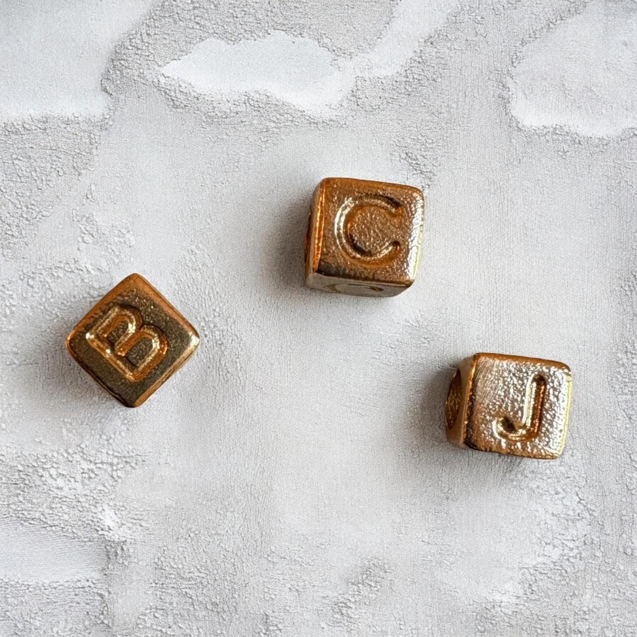 Large Gold Baby Block Alphabet Bead, Custom Initial Charm (5.7mm)