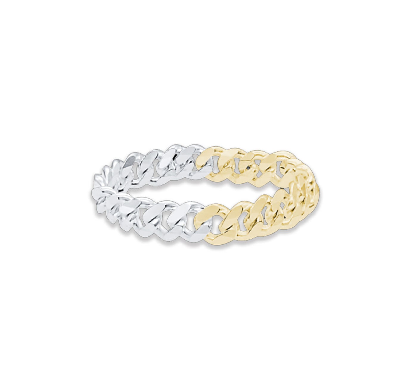 Two-Tone Cuban Link Sterling Silver Ring, 14K Gold Plated