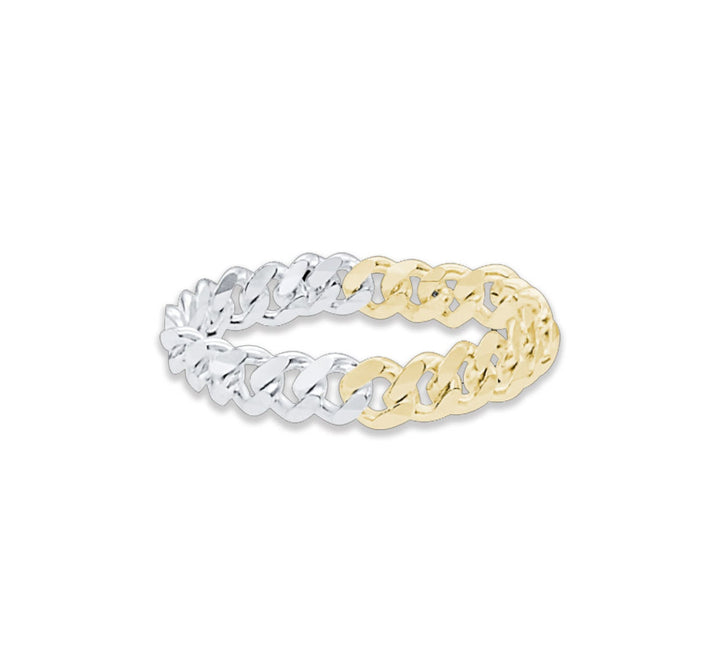 Two-Tone Cuban Link Sterling Silver Ring, 14K Gold Plated