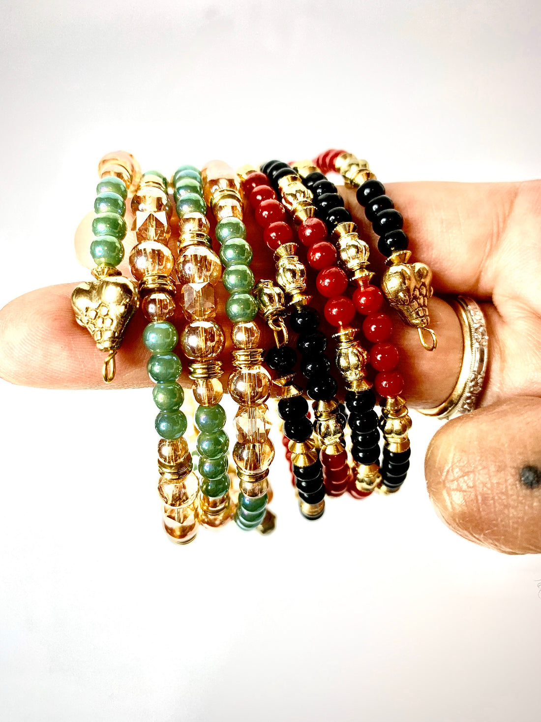 Brass Snake Coil Bracelet, Beaded Stacking Bangle