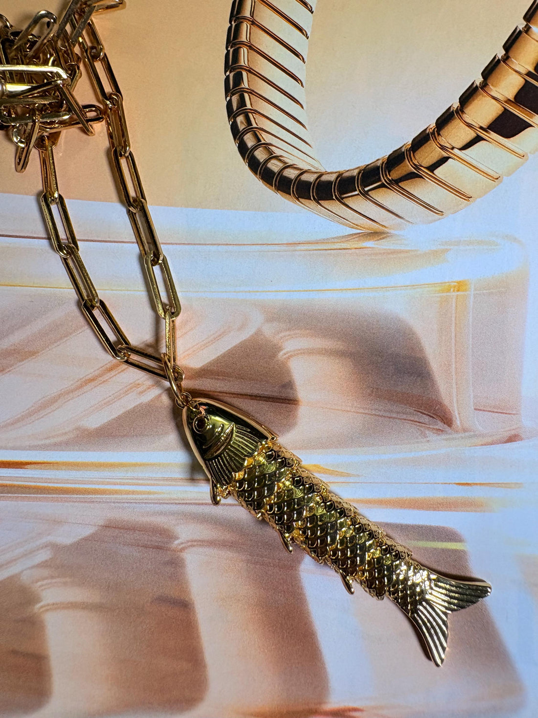 Gold Articulated Fish Charm – Vintage Inspired Lucky Koi Pendant